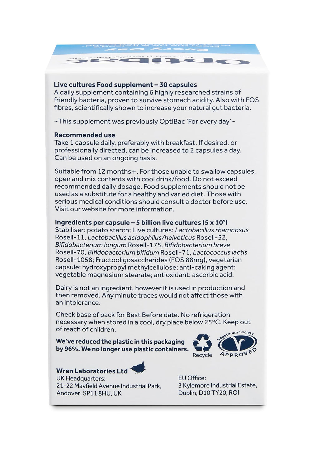 Close-up of Optibac Probiotics Daily Wellbeing label