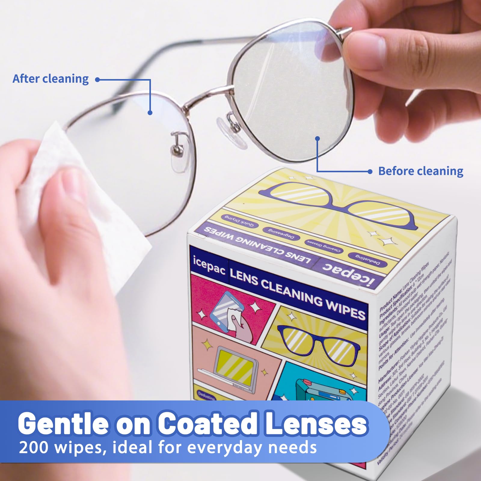 Optical lens cleaning wipe suitable for glasses and camera lenses