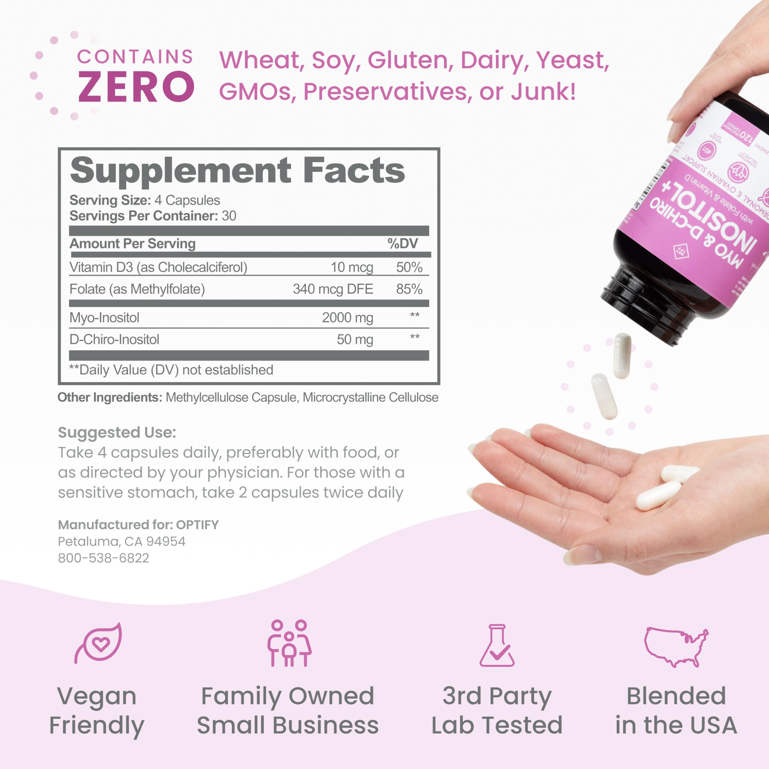 Optify bottle notes 40:1 ratio for Myo-Inositol to DCI.