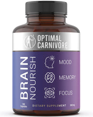 Bottle of Optimal Carnivore Beef Brain and Lion's Mane nootropic supplement