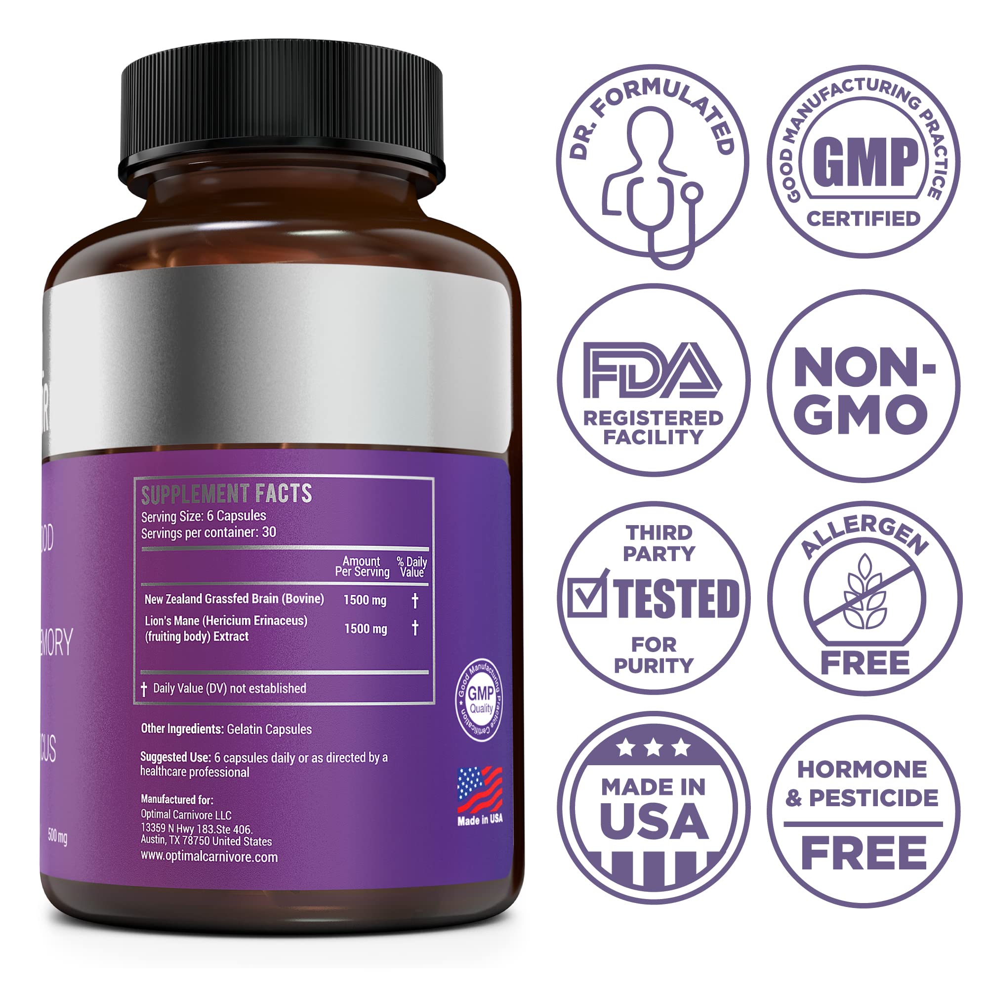 Beef brain and Lion's Mane powder ingredients
