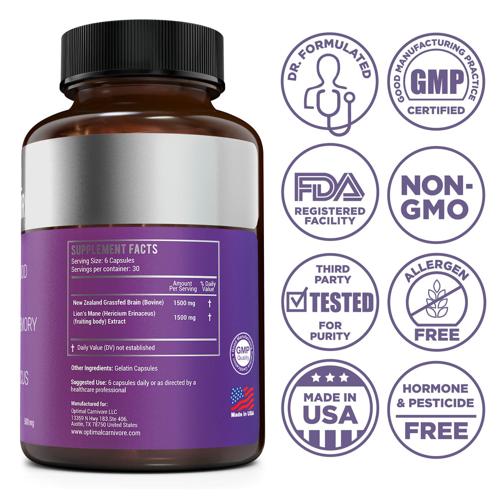 Beef brain and Lion's Mane powder ingredients