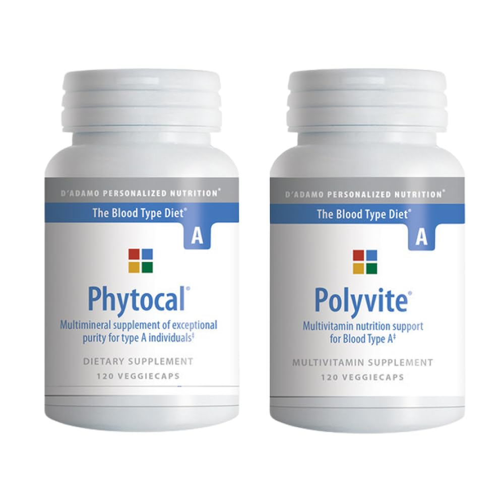 Optimal Health Stack for Blood Type A featuring Polyvite A and Phytocal A