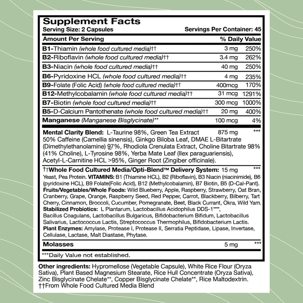 Graphic illustrating B vitamin complex and energy blend