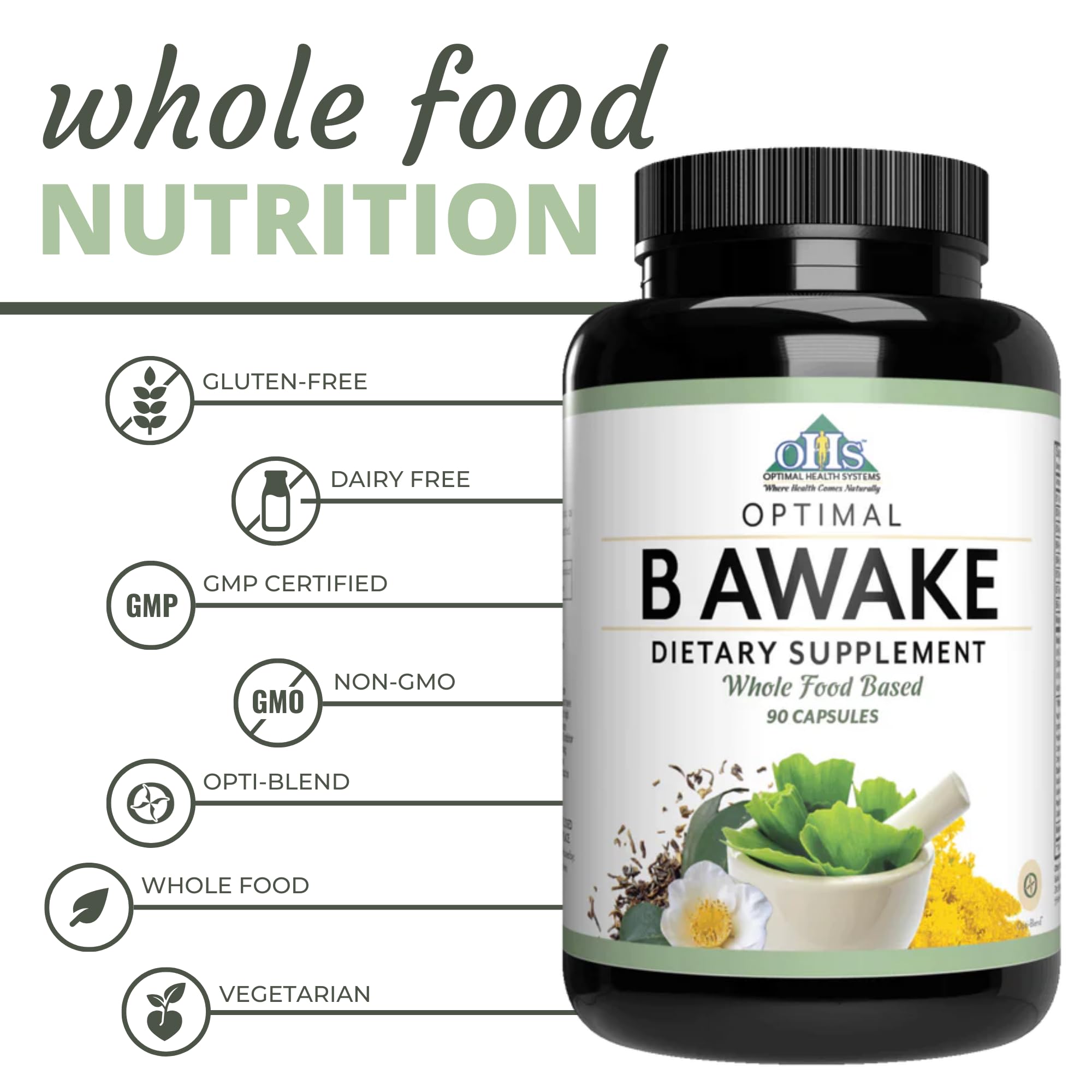 Illustration of whole foods, enzymes and probiotics