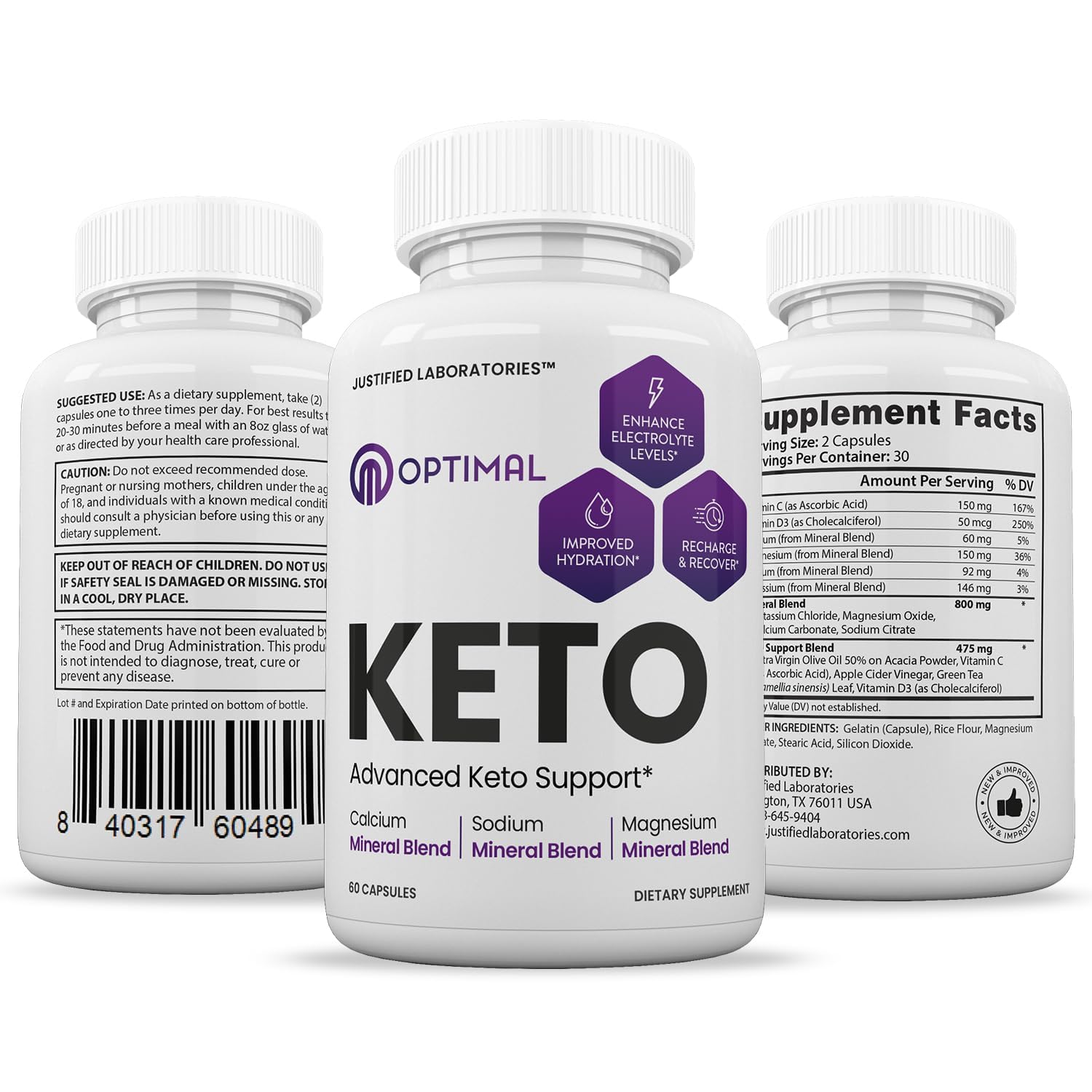Bottle of 60 veggie capsules for Optimal Max Keto Pills