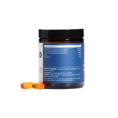 Close-up shot of Optimal Omega+ capsules