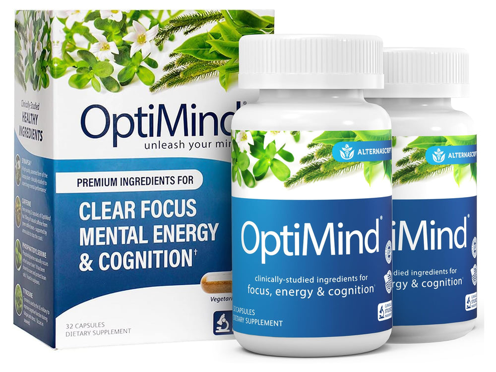 Optimind bottle featuring Synapsa bacopa for memory support and focus.