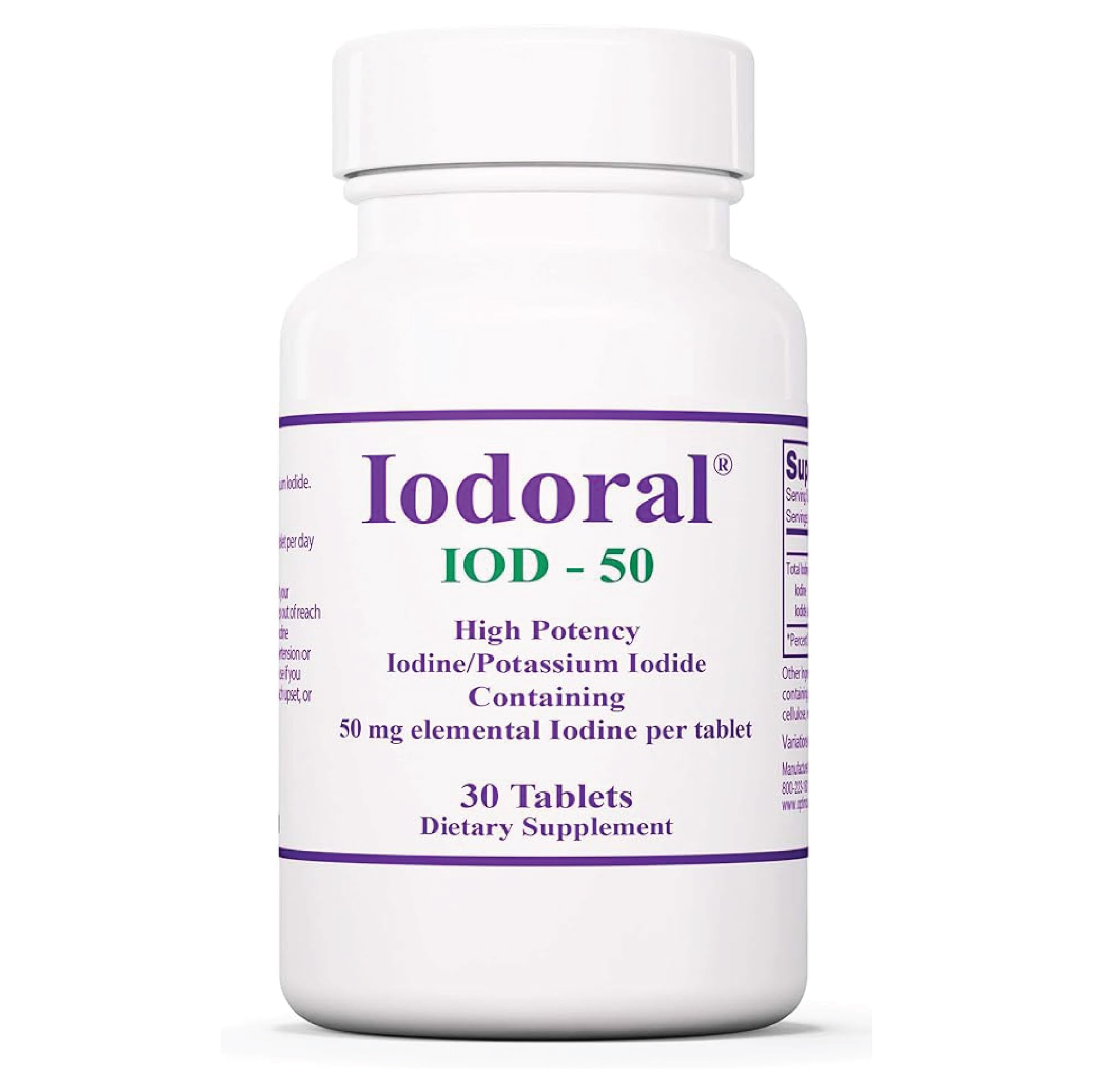 Front view of Optimox Iodoral 50 mg bottle