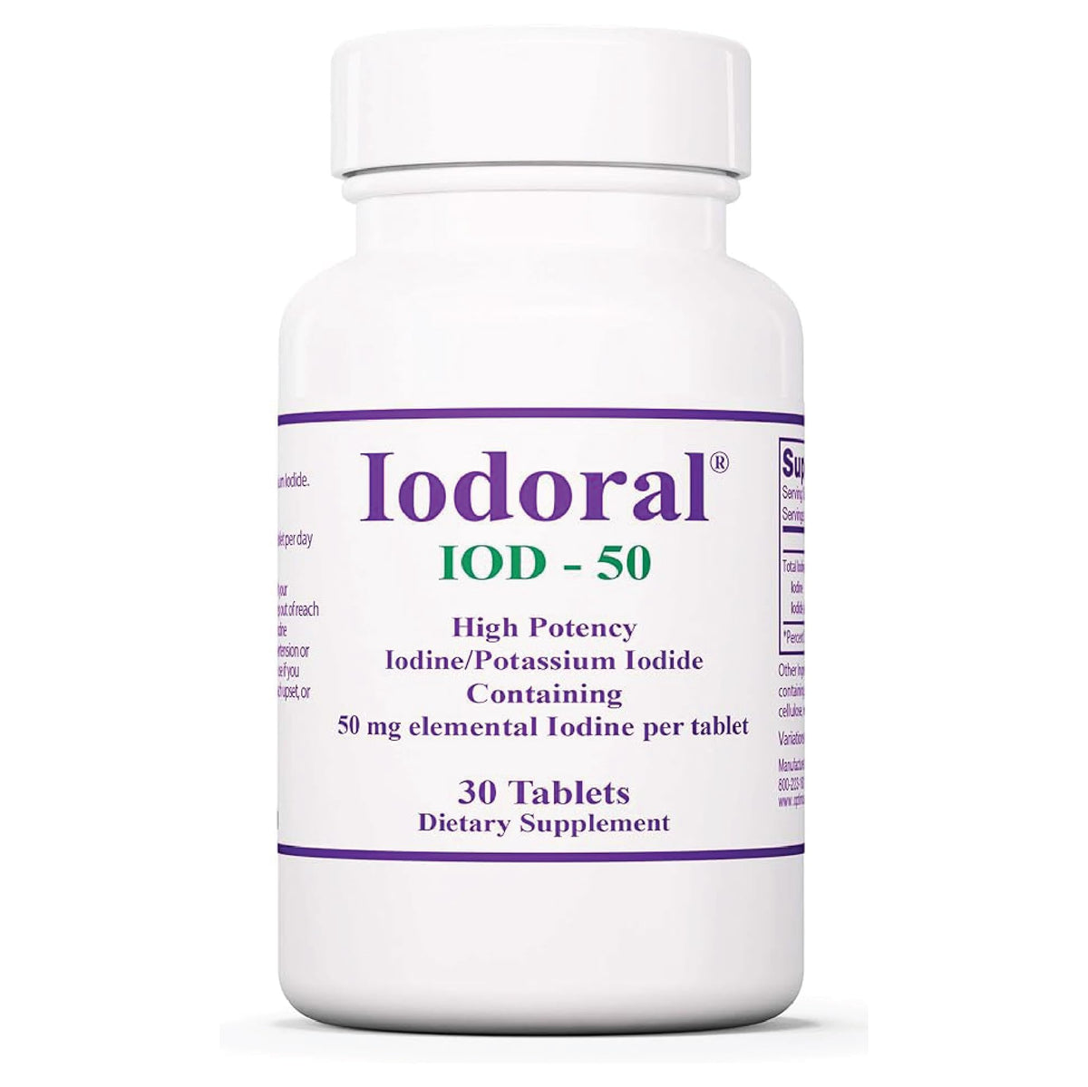 Front view of Optimox Iodoral 50 mg bottle