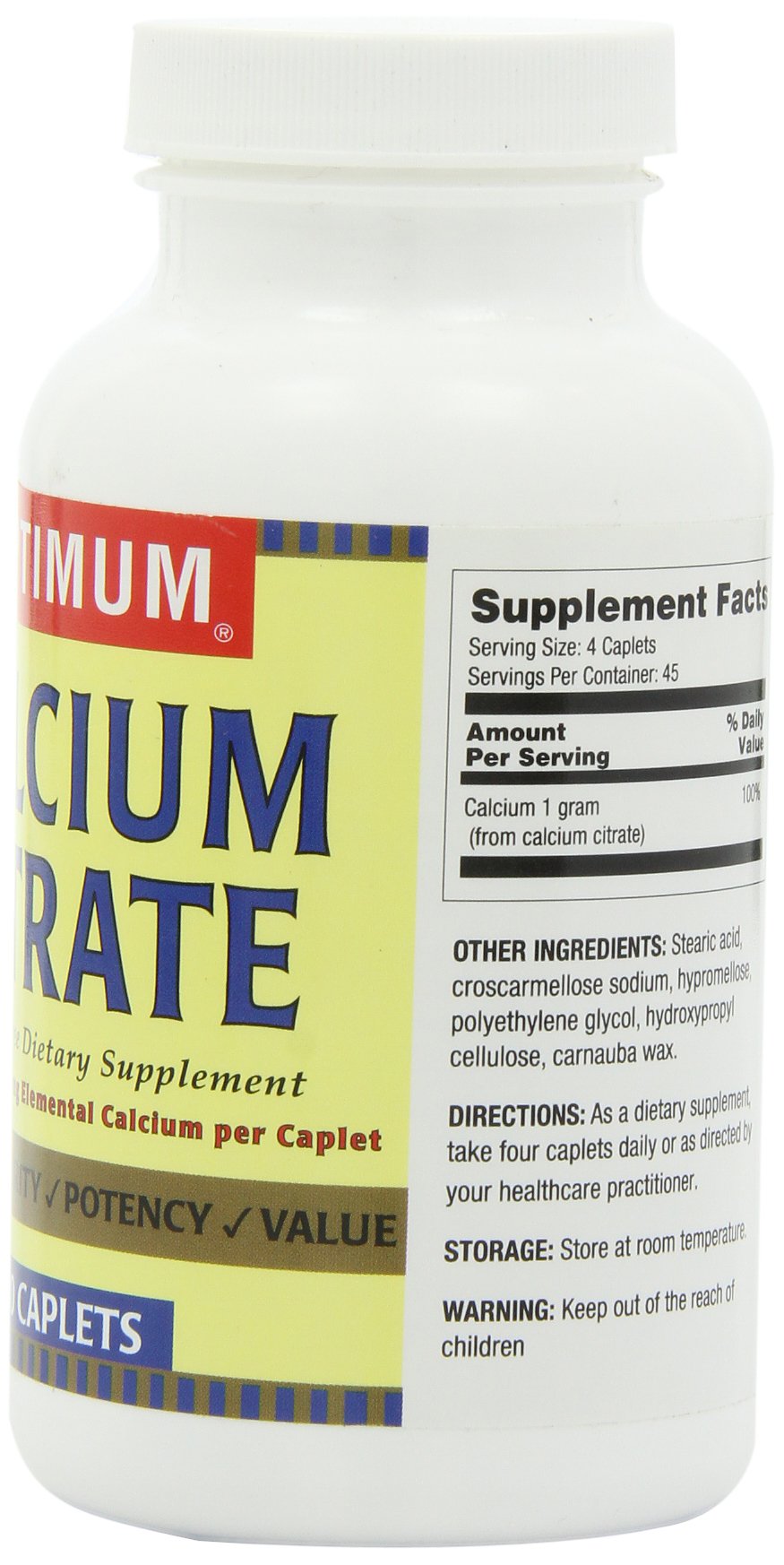 Close-up of Optimum Calcium Citrate label detail
