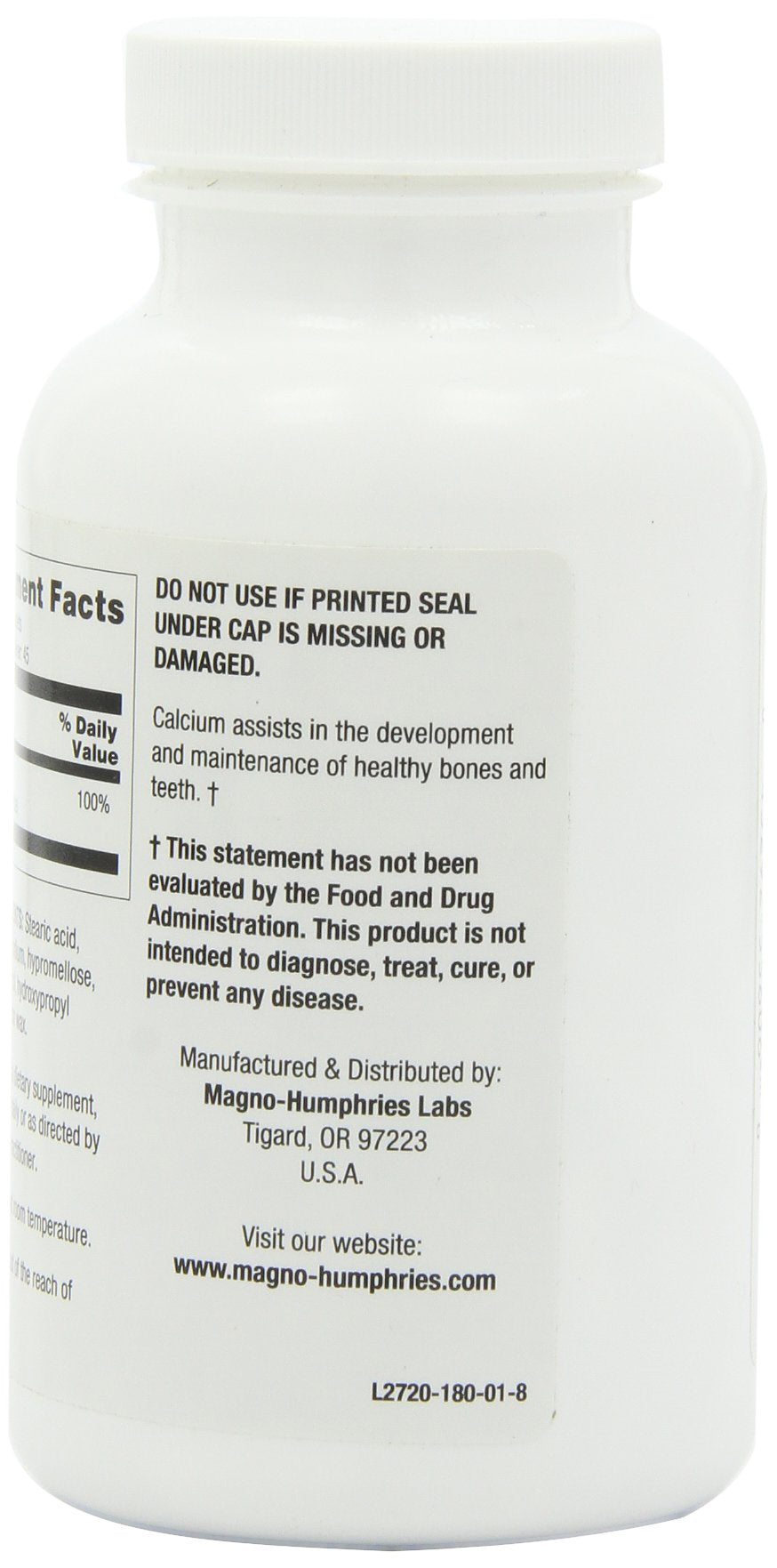 Bottle cap with 180 caplets quantity label