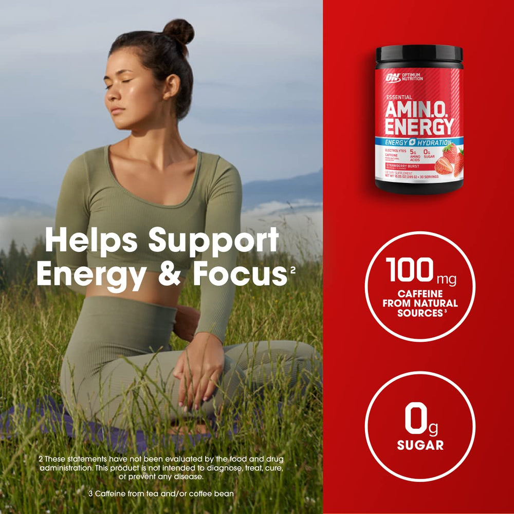 Nutrition facts label for Amino Energy Juicy Strawberry