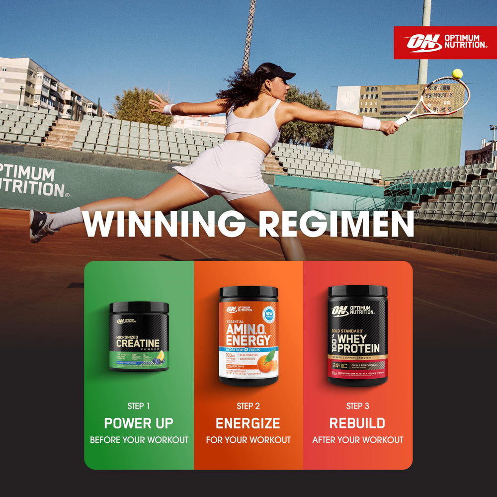 Optimum Nutrition Amino Energy Tangerine Wave in shaker during workout.