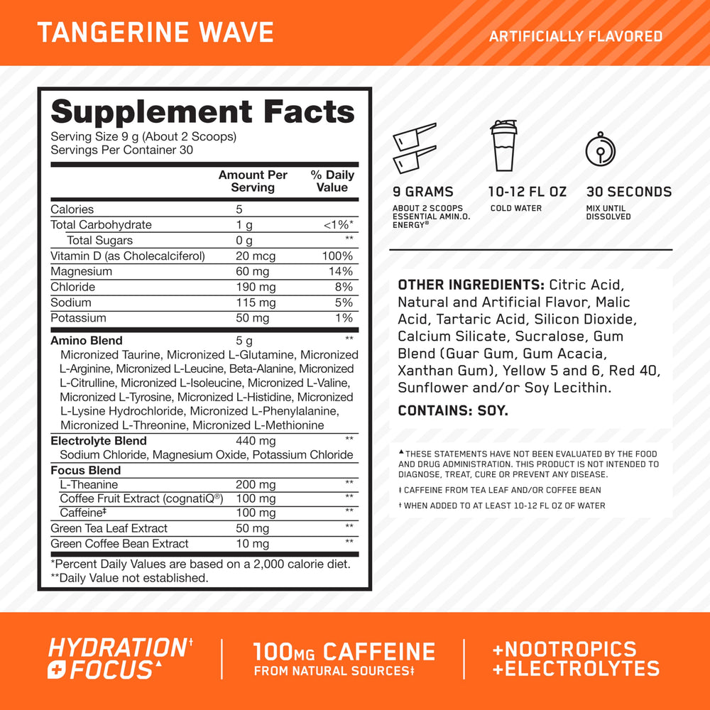 Optimum Nutrition Amino Energy two-scoop serving ready to mix.
