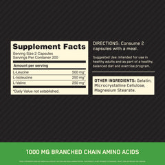 Close-up of Optimum Nutrition BCAA 1000 capsules label