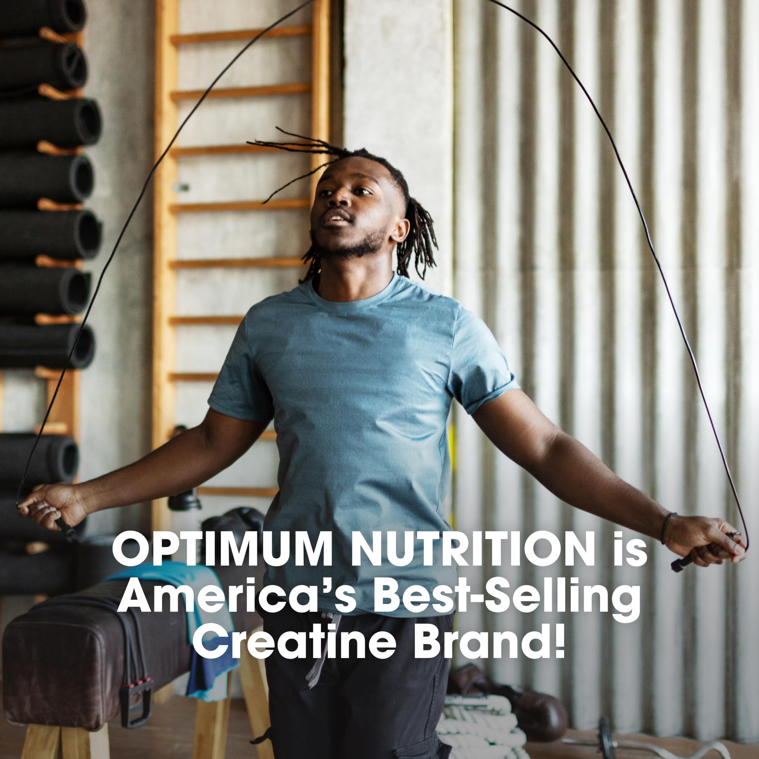 Micronized particles of Optimum Nutrition creatine powder for quick mixability.