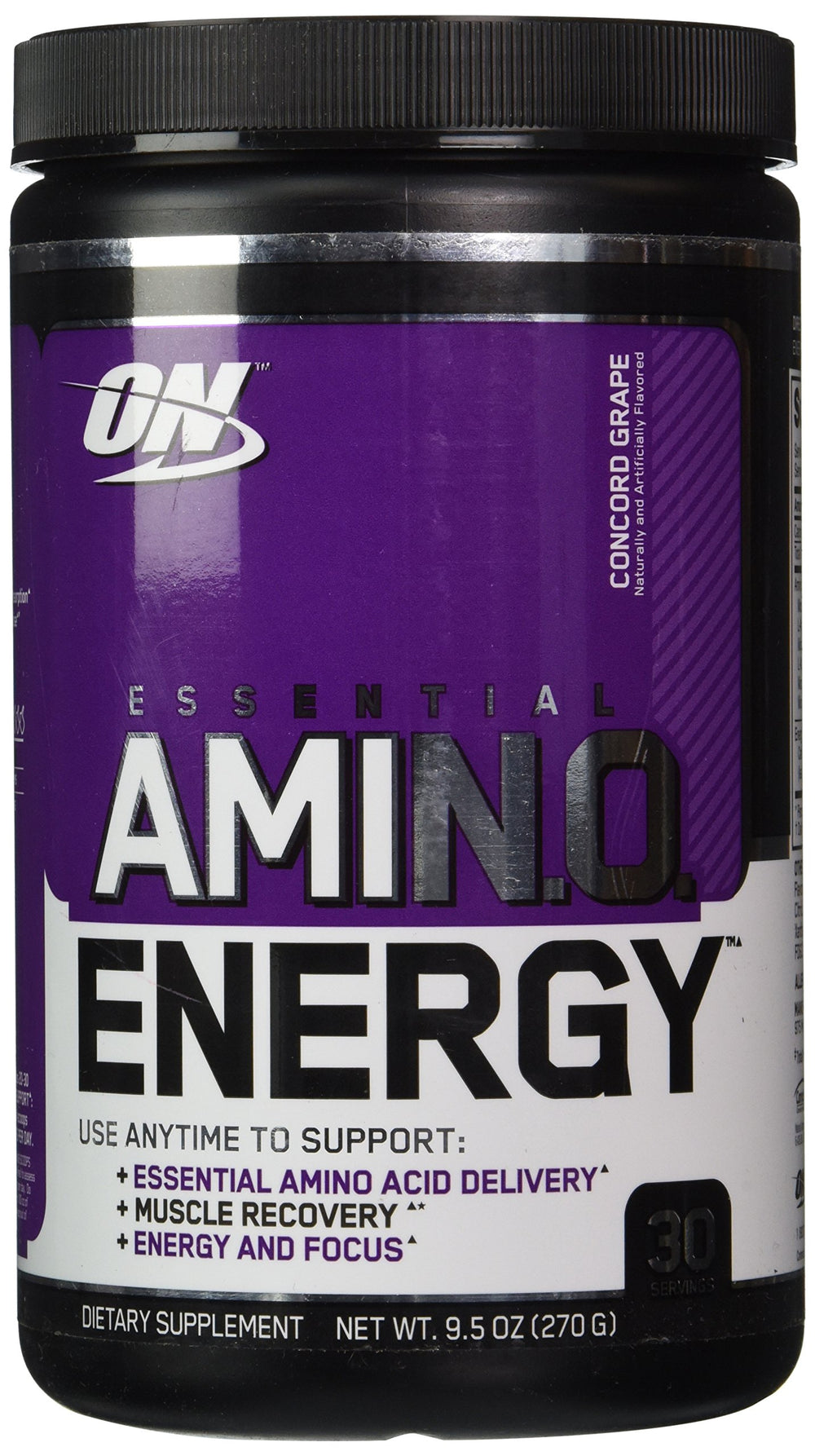 Optimum Nutrition Essential Amino Energy Concord Grape tub front for a grape-flavored pre-workout option