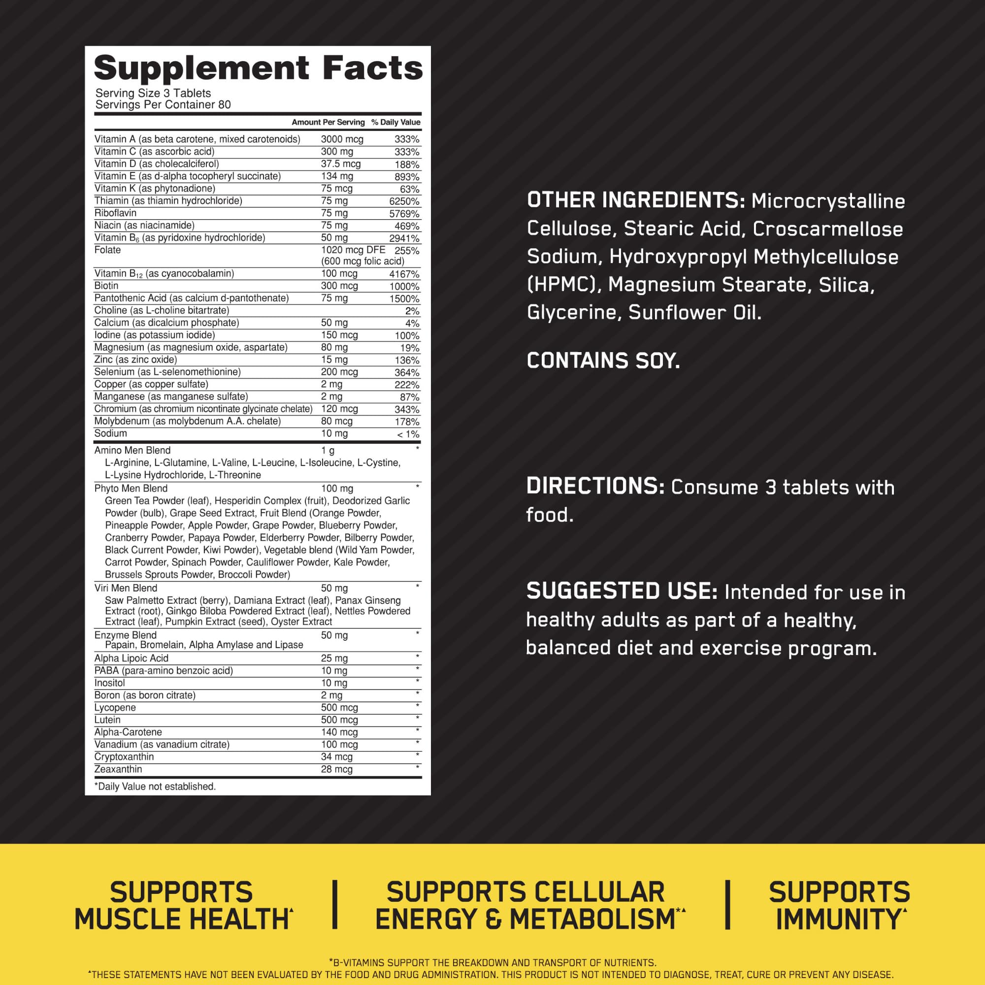Opti-Men bottle back with nutrition highlights for immune support and energy metabolism