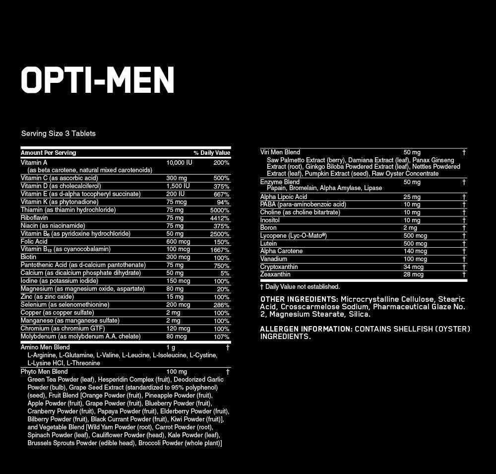 Optimum Nutrition Opti-Men amino-blend graphic emphasizes eight free-form amino acids for protein building