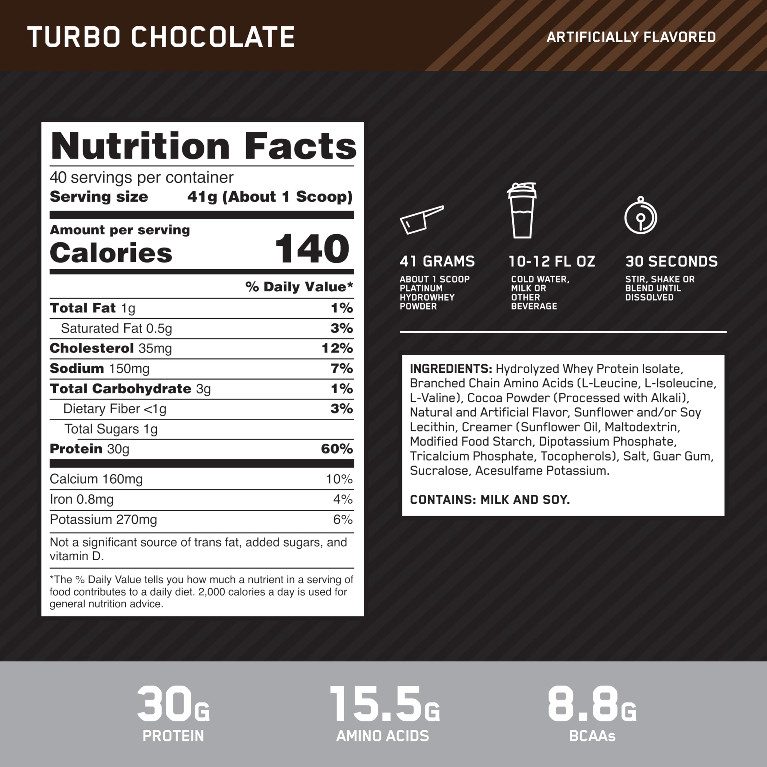 Close-up of hydrolyzed whey protein isolate label