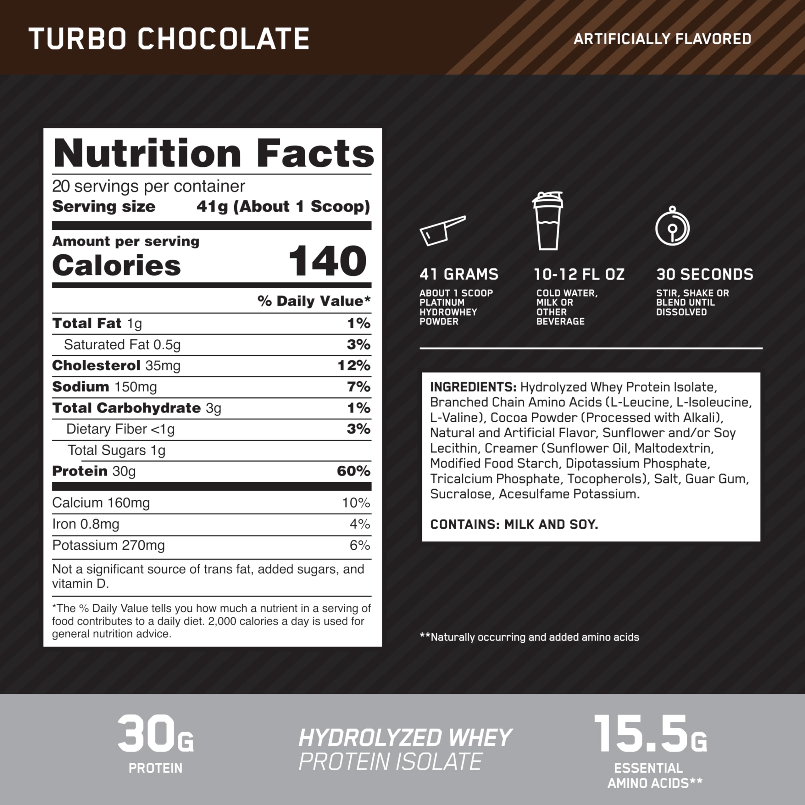 Optimum Nutrition Platinum Hydrowhey Turbo Chocolate pour ready-to-mix shake after exercise.