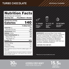 Optimum Nutrition Platinum Hydrowhey Turbo Chocolate pour ready-to-mix shake after exercise.
