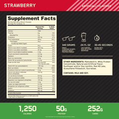 Two-scoop serving of Serious Mass Strawberry shake
