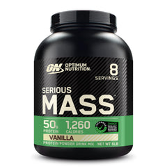 Front view of Optimum Nutrition Serious Mass Vanilla 6 lb container