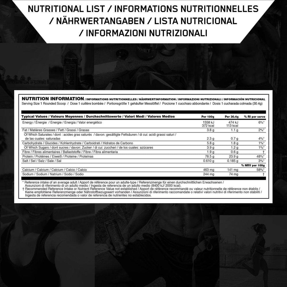 Optimum Nutrition Whey Gold Standard 5 pound container on kitchen counter.