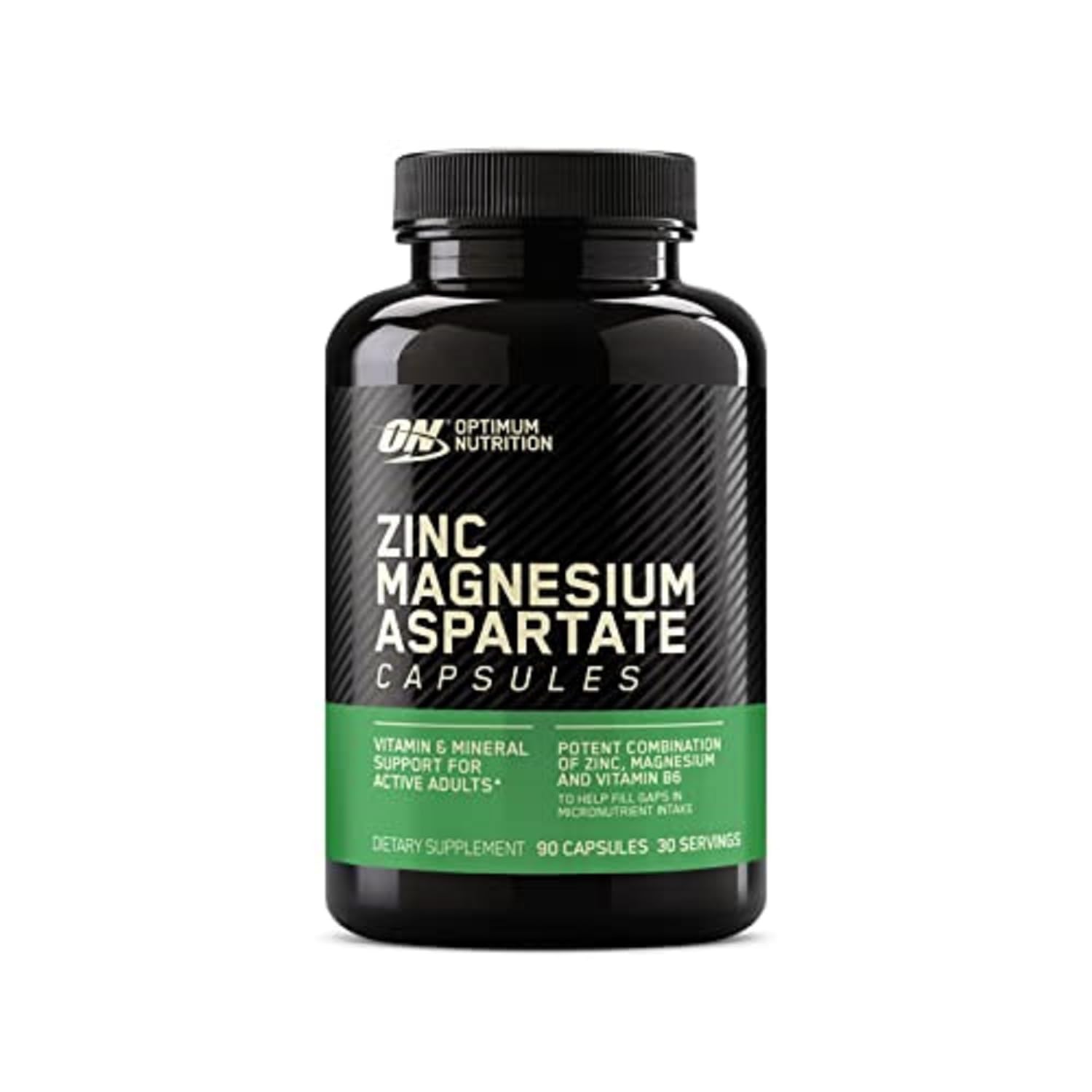 Bottle label of Optimum Nutrition Zinc Magnesium Aspartate 180-count