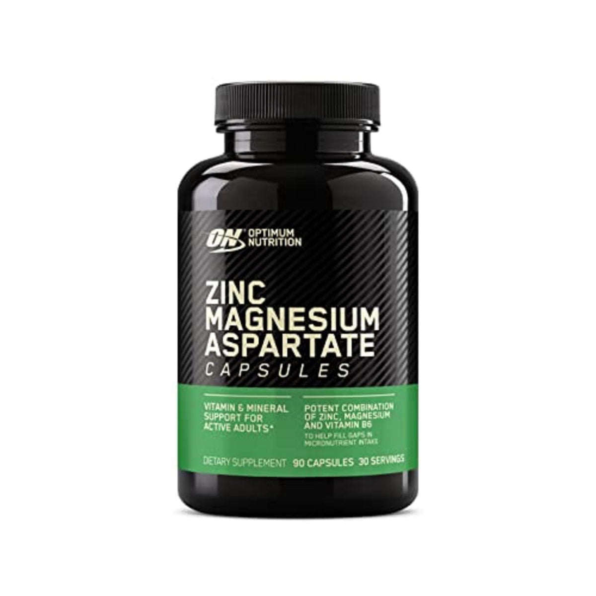 Bottle label of Optimum Nutrition Zinc Magnesium Aspartate 180-count