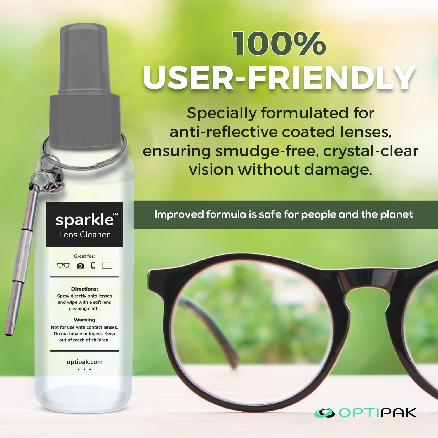 Glasses and devices being cleaned with OPTIPAK Sparkle lens cleaner