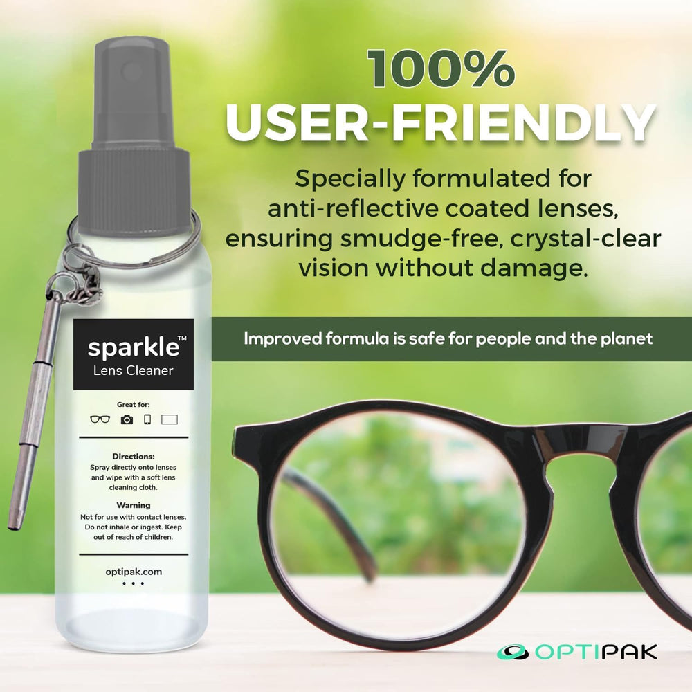 Glasses and devices being cleaned with OPTIPAK Sparkle lens cleaner