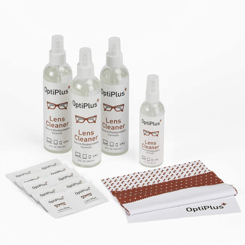 OptiPlus Lens Cleaner XL Kit: three 8 oz sprays and one 2 oz spray