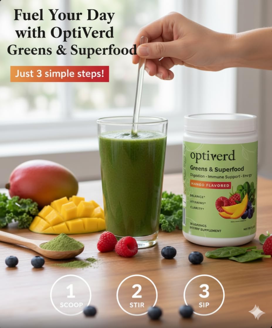 Scoop of Optiverd greens powder for daily use