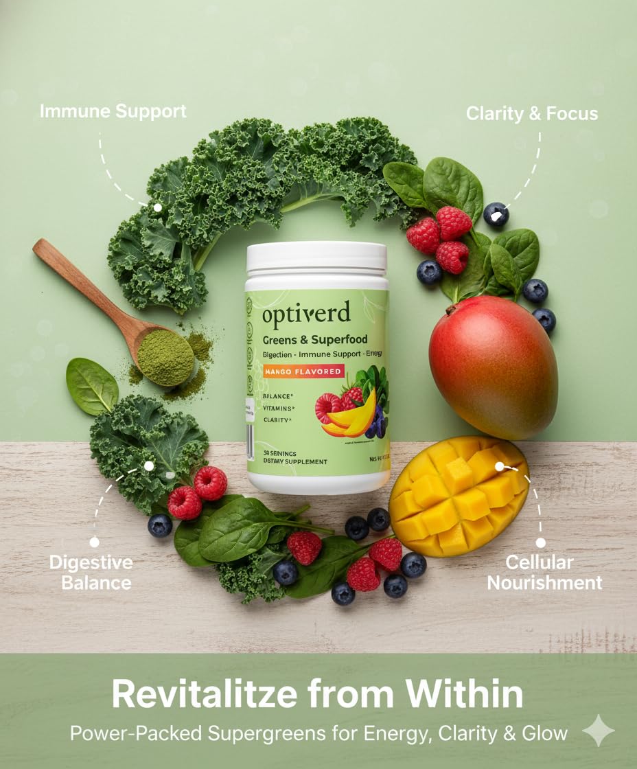 Front view of Optiverd Greens packaging