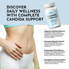 Optiwav Candida Cleanse capsules in hand for on the go digestive support