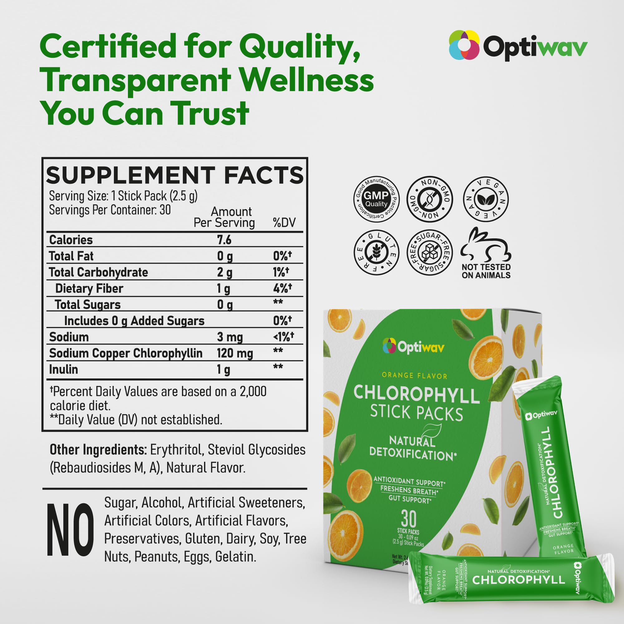 Eco-friendly packaging for Optiwav Chlorophyll Stick Packs