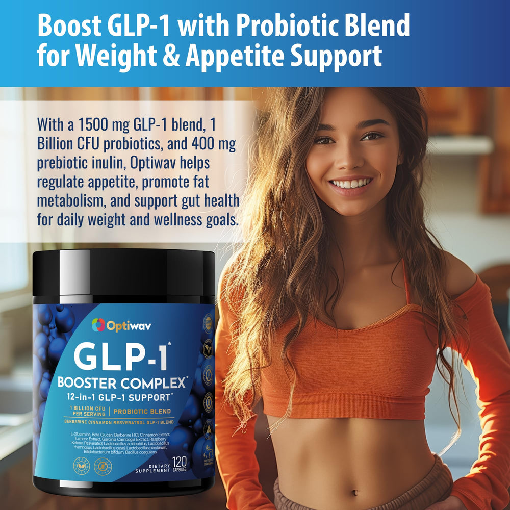 Capsules of Optiwav GLP-1 supplement close-up