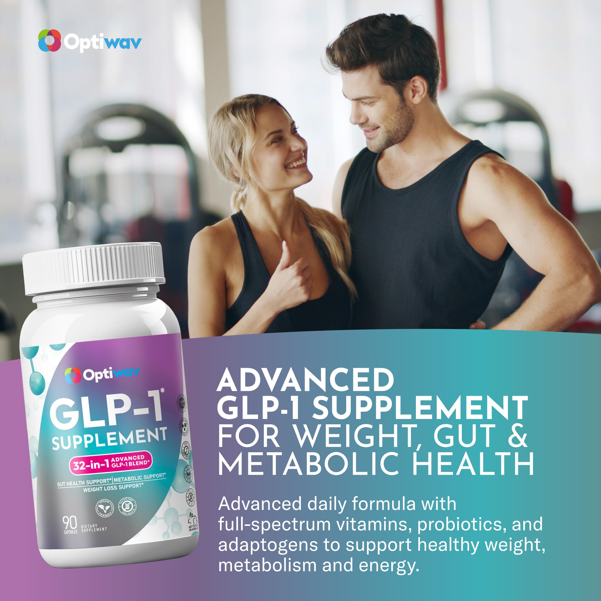 Optiwav GLP-1 product image emphasizing energy and focus for daily activities.