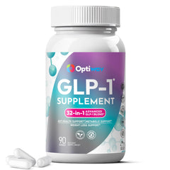 Optiwav GLP-1 supplement bottle for daily energy support and metabolism balance.