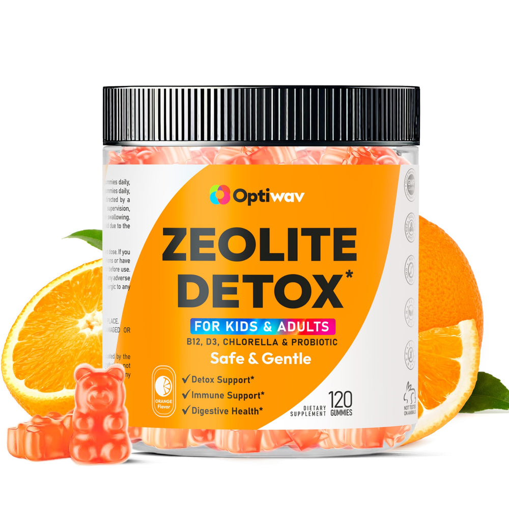 Optiwav Zeolite Detox Gummies bottle with orange flavor