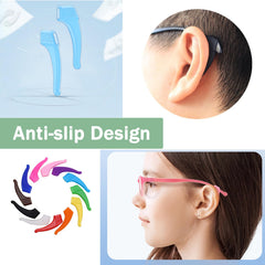 Close-up of anti-slip silicone ear grips on eyeglass arms