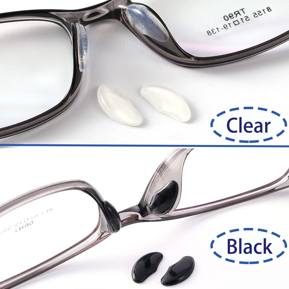Nose pads attached to eyeglasses frame showing 2mm thickness