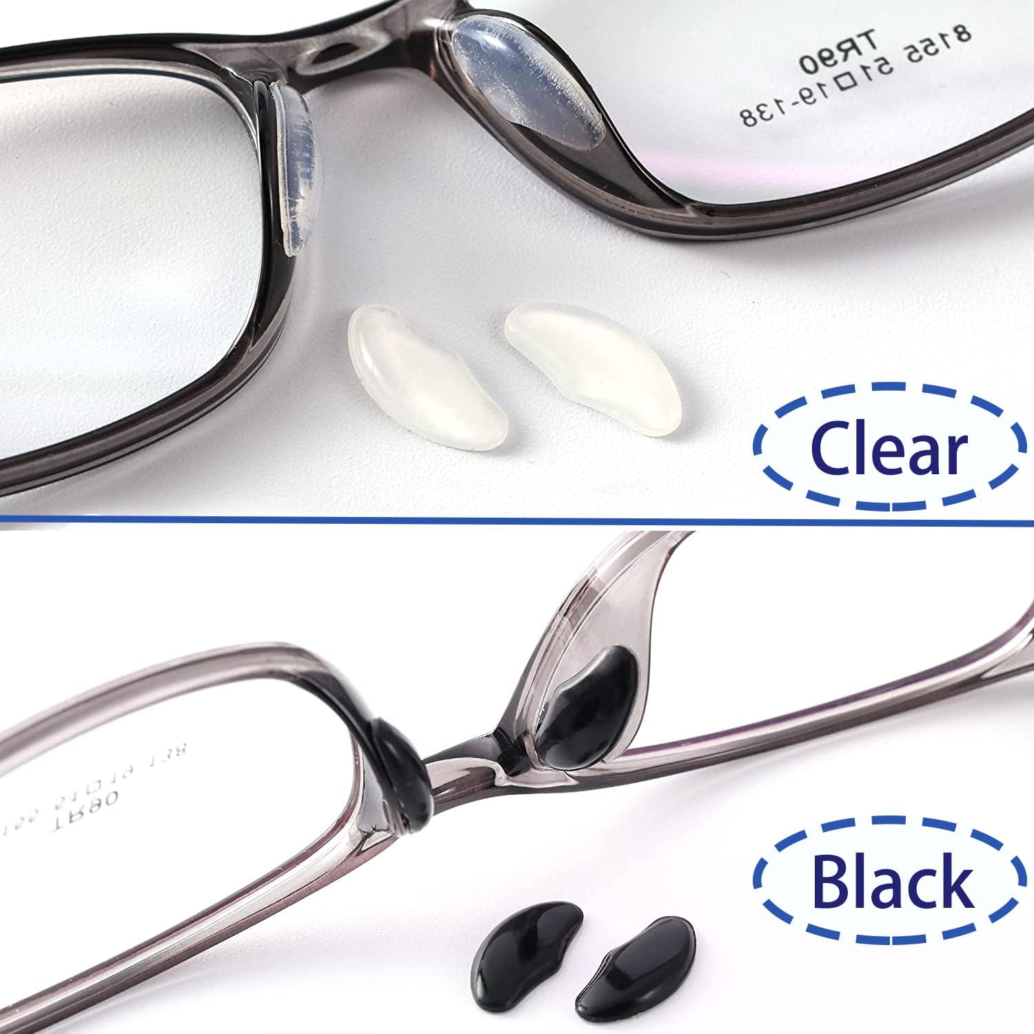 Single nose pad with adhesive applied on full-rim frame