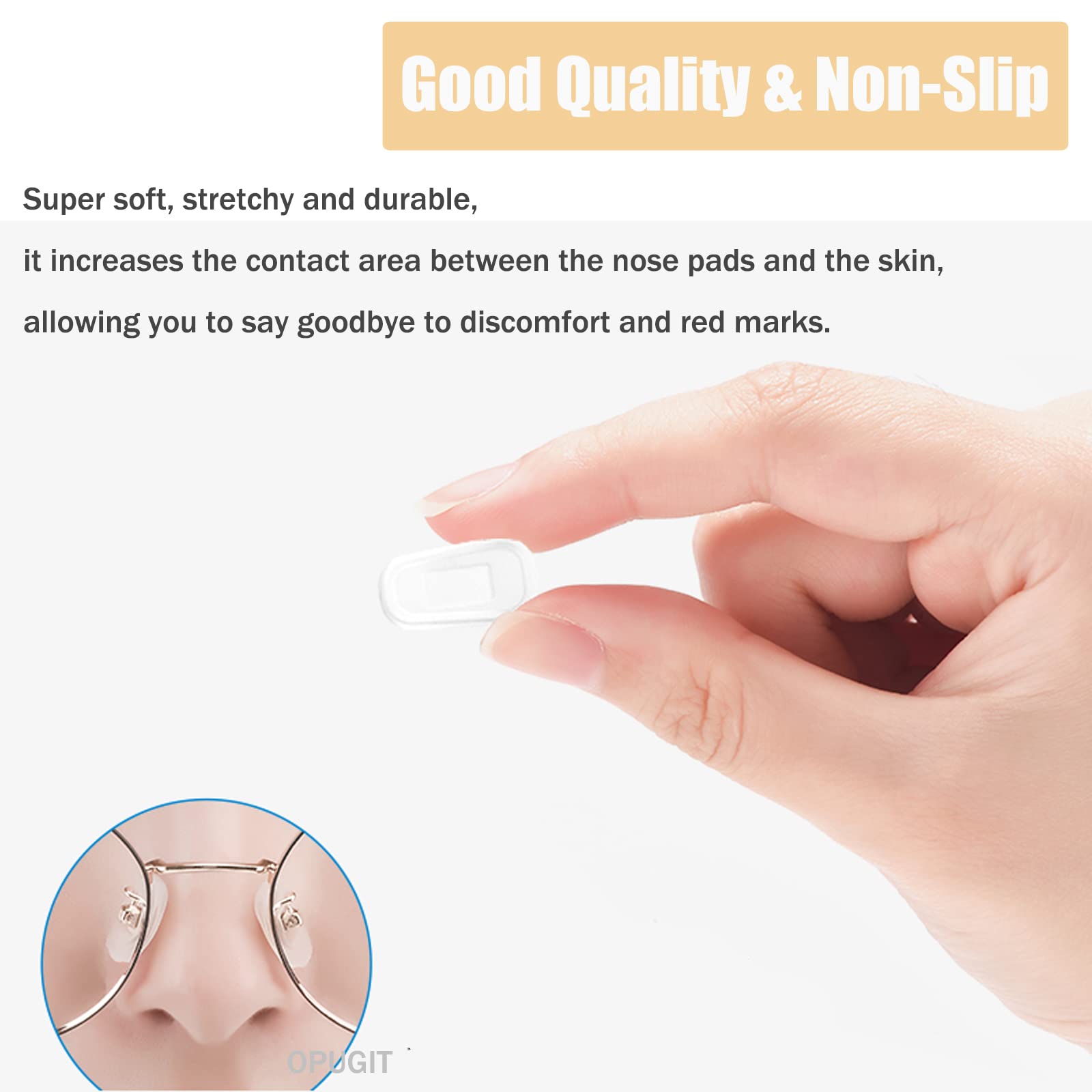 Non-slip nose pad cover gripping a glasses nose bridge