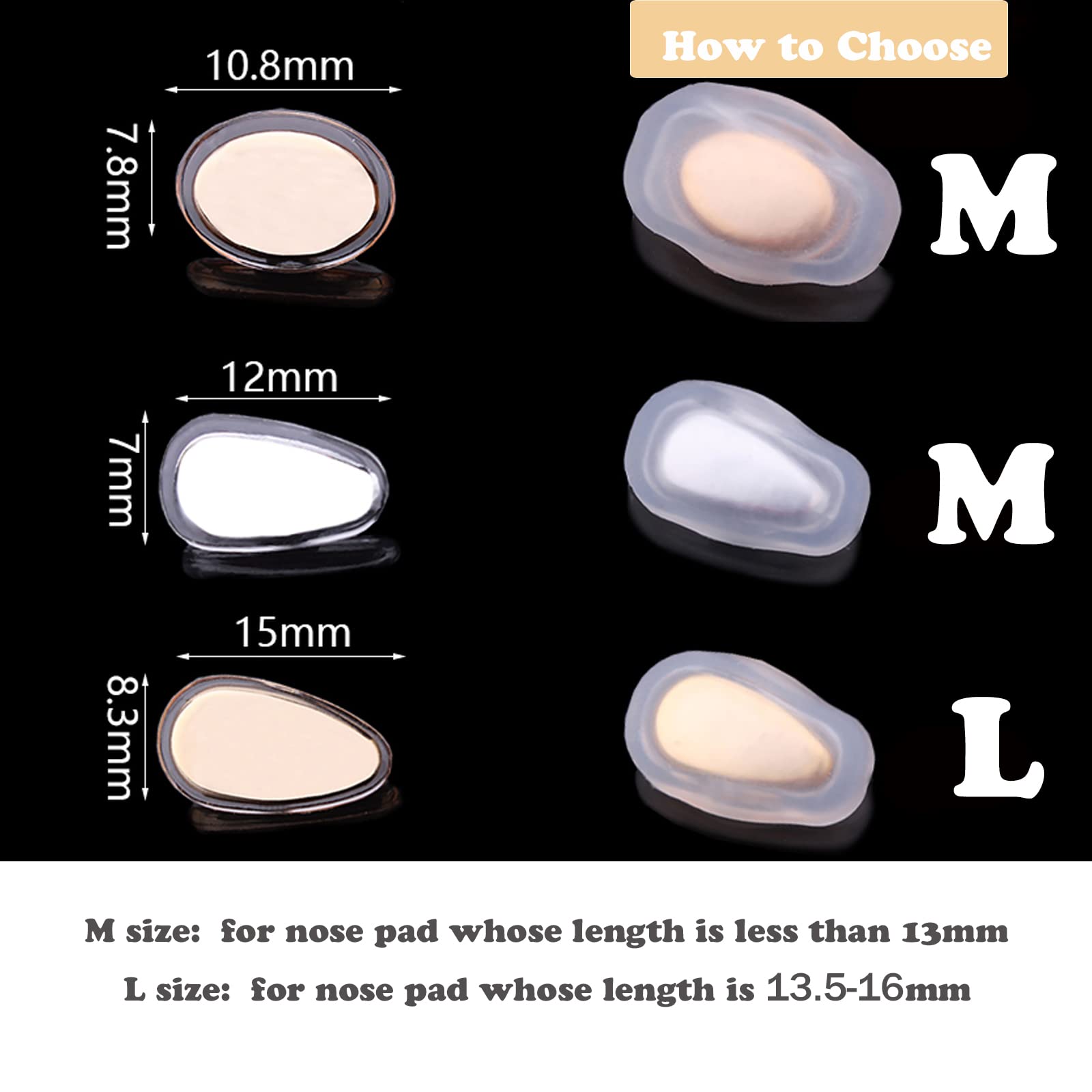 Nose pad cover dimensions: 16mm x 9mm with 7mm x 4mm opening