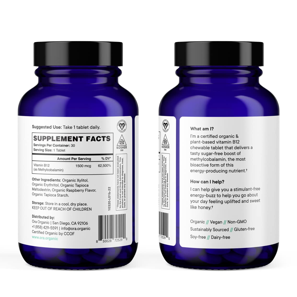 Close-up of raspberry-flavored B12 chewable tablet