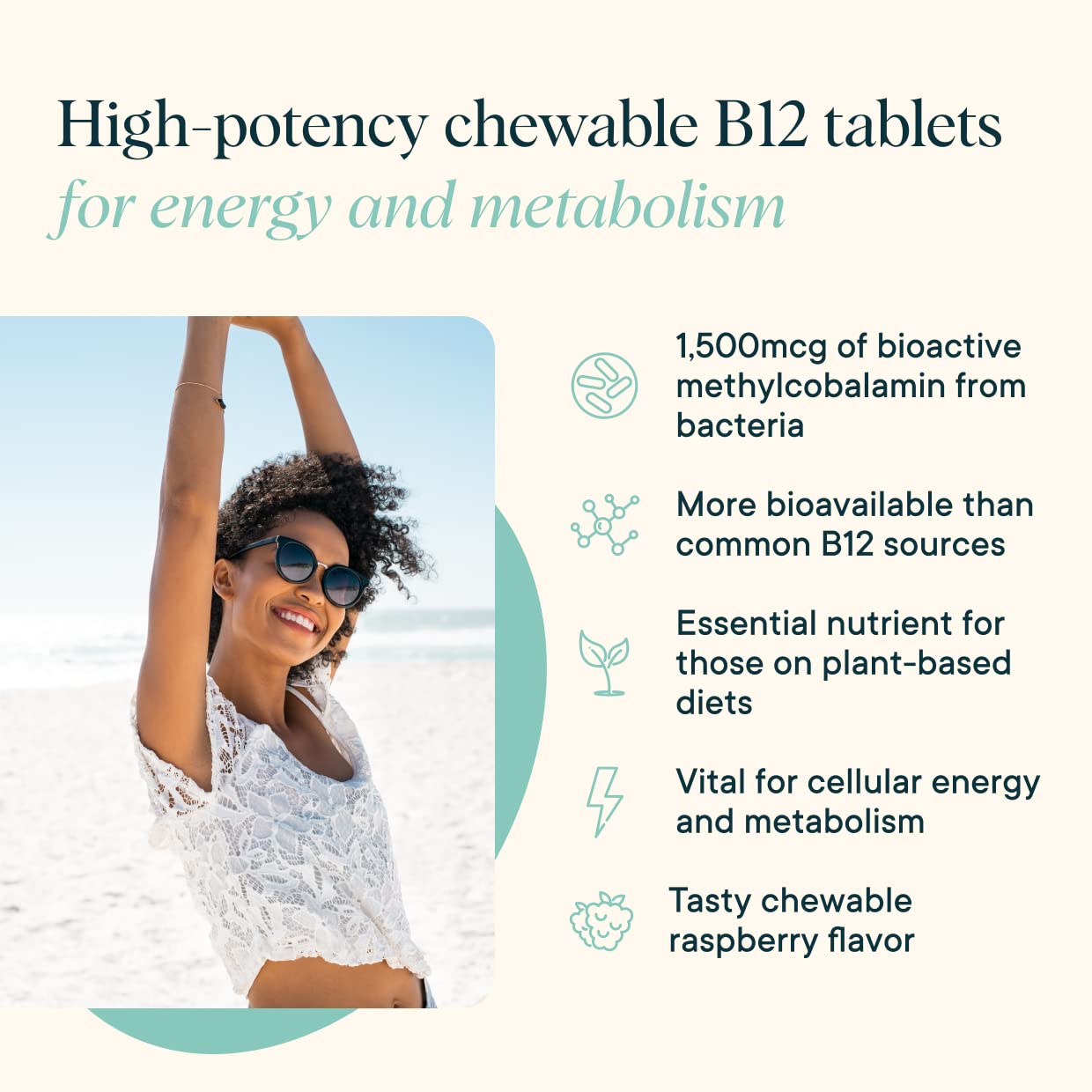 Nutrition facts and natural sweeteners listed on Ora Organic B12 label